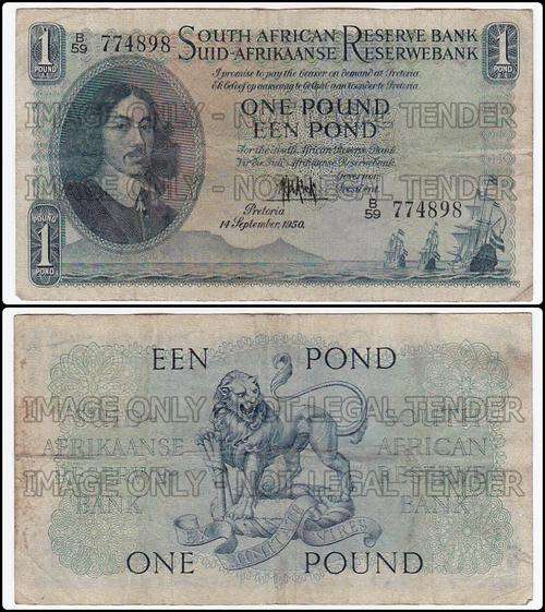 ONE POUND M.H. DE KOCK 14 SEPTEMBER 1950 B 59 774898 SECOND ISSUE