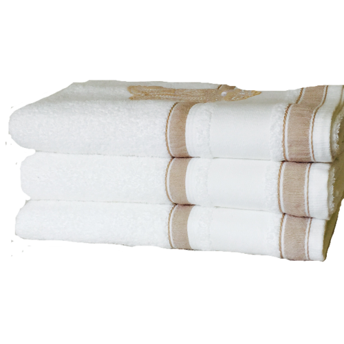 Colibri White & Beige Bath Towel with Motif - 440 GSM