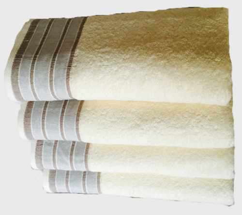 Striped Border Towel - Cream with Brown and Light Grey Border