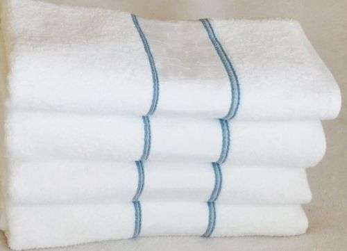 Colibri Pure White Bath Towel - Sea Blue and Grey Detail -  440 GSM - R1 Bid!