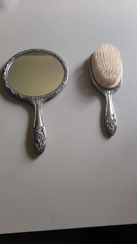 Sterling Silver metal plated 1940`s brush and mirror