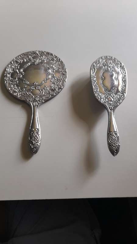 Sterling Silver metal plated 1940`s brush and mirror