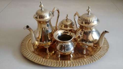 Large 6-Piece Indian-Made Brass Tea Set in Excellent Condition