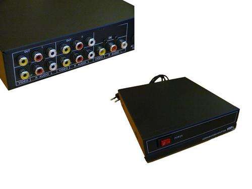 1 X 4 (4-Way) Composite / RCA Splitter (Powered from 220v socket) with Stereo RCA audio splitting