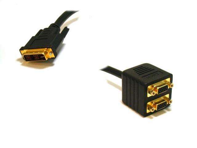 Video Splitter - Male DVI-I to VGA / HD15 Female X 2 (1 PC to 2 Monitors - Gold Plated)