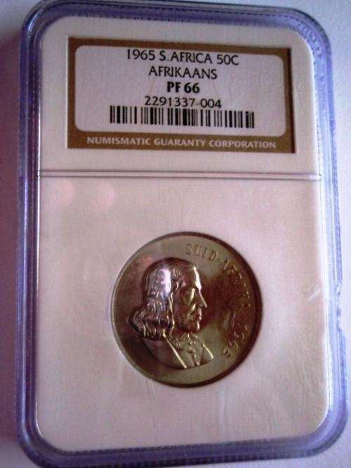 !!! WOW 1965 S.AFRICA 50C AFRIKAANS PF66