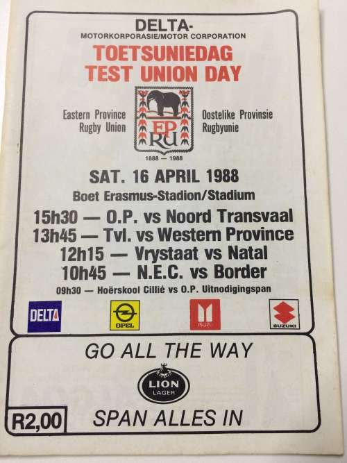 Eastern Province Test Union Day 16/04/1988