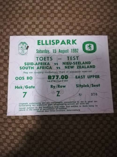 South Africa vs New Zealand 15 Aug 1992 test ticket