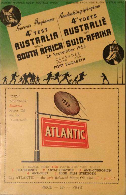 Aus vs South Africa 26 Sept 1953 programme