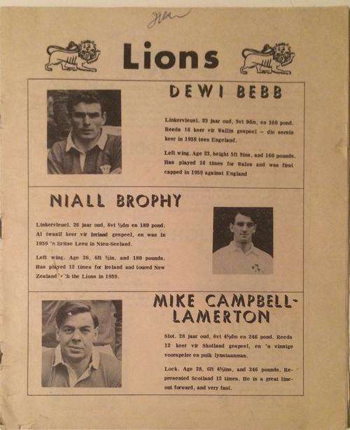 British Lions vs Springboks 25/08/1962