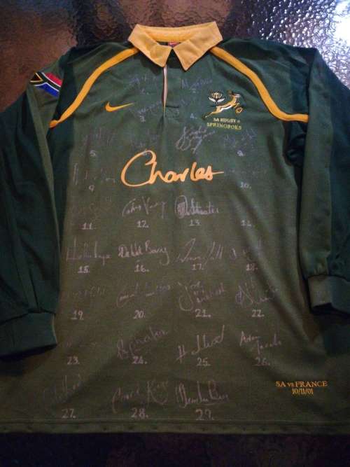 Springbok Rugby Jersey "Charles" SA vs France 10/11/2001 no 10 Braam van Straaten Rare!!!!