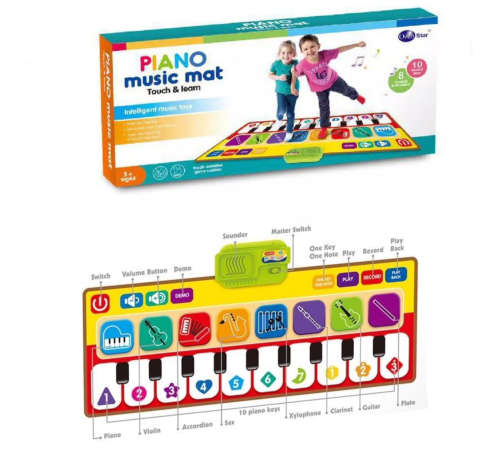 Baby Piano Music Mat with 10 Piano Keys and 8 Musical Instruments 80cm x 30cm