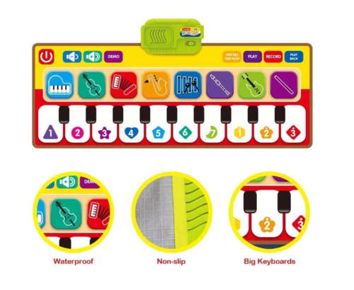 Baby Piano Music Mat with 10 Piano Keys and 8 Musical Instruments 80cm x 30cm