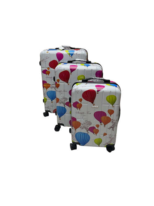 3 Piece Hard Outer Shell 360 Degree Rotating 4 Wheel Spinner Luggage Set - Hot Air Balloon Print