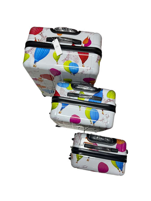 3 Piece Hard Outer Shell 360 Degree Rotating 4 Wheel Spinner Luggage Set - Hot Air Balloon Print