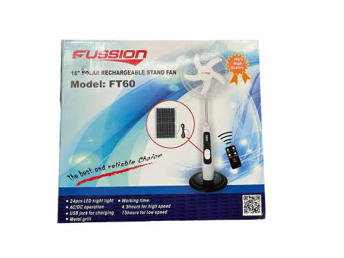Fussion 16` Solar Rechargeable Stand Fan High Quality Brand New