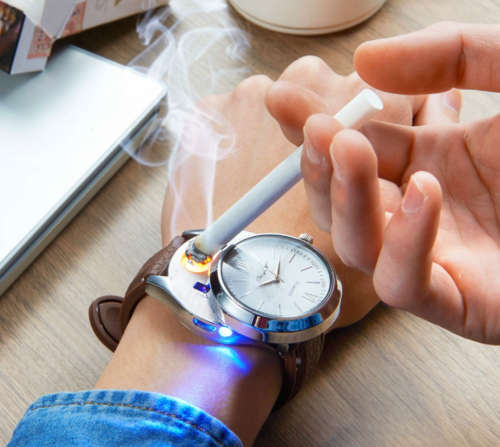 Hot Selling Military USB Lighter Watch Men`s Casual Wristwatches with Windproof Flameless Lighter