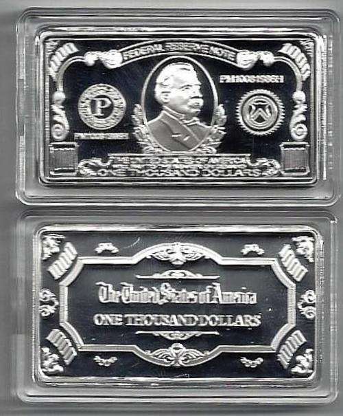 SILVER CLAD BULLION BAR IN CAPSULE 1000 DOLLARS