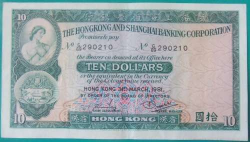 Hong Kong Chartered Bank 10 Dollar