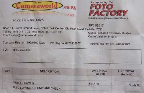 Nikon 1978 FE camera with 50 mm lens. Package-Vivitar 200 mm + 28 mm lenses and doubler in case.