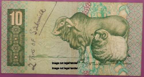 Gerhard De Kock Ten rand. R10.00 replacement note with hand written purchase message