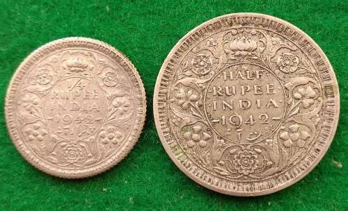 British India 1942 half and quarter rupee lot