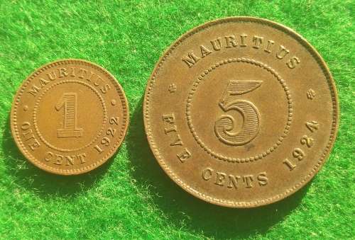 Mauritius 1922 cent and 1924 5 cent