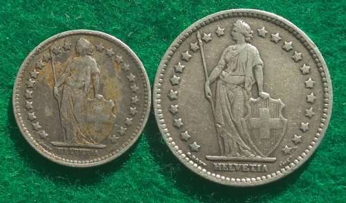 Switzerland 1920 half and 1 Franc