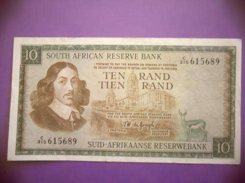 de Jongh 1975 R10.00, Ten rand note C440 615689 Above extra fine