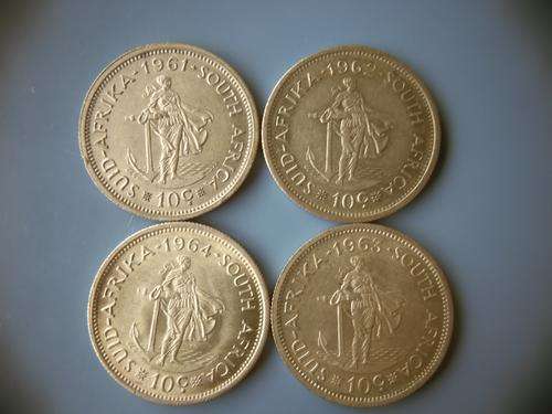 1961 to 1964 Silver ten cent 10c coins. Beautiful coins
