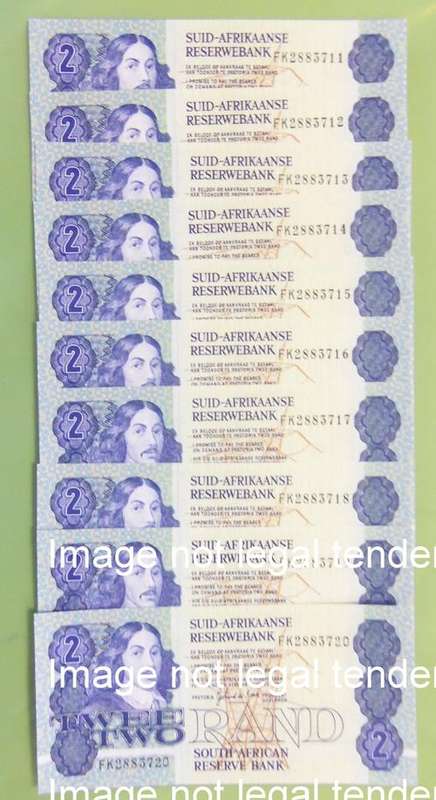 DecKock UNC R2.00 notes in sequence FK 2883711 to FK 2883720