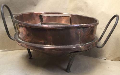 Antique Cape tart pan.....tinned copper, having wrought iron legs and classic hoop handles