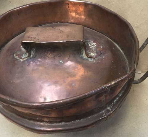 Antique Cape tart pan.....tinned copper, having wrought iron legs and classic hoop handles