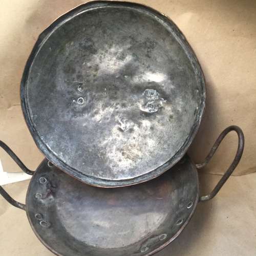 Antique Cape tart pan.....tinned copper, having wrought iron legs and classic hoop handles