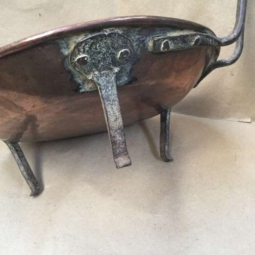 Antique Cape tart pan.....tinned copper, having wrought iron legs and classic hoop handles