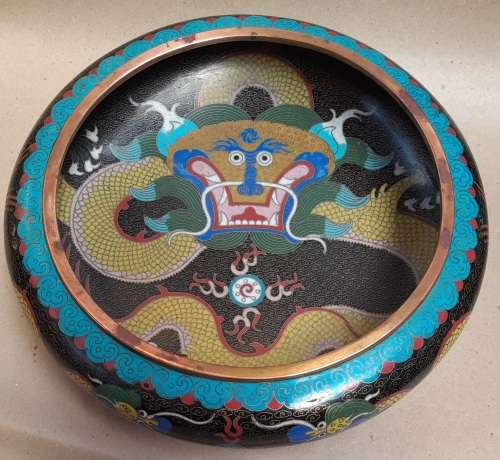 Vintage Chinese cloisonné low bowl in outstanding condition