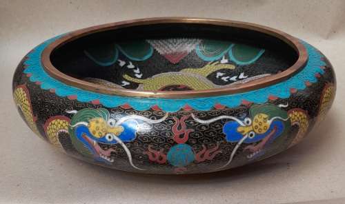Vintage Chinese cloisonné low bowl in outstanding condition