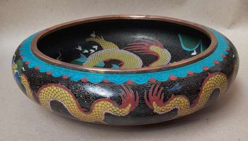 Vintage Chinese cloisonné low bowl in outstanding condition