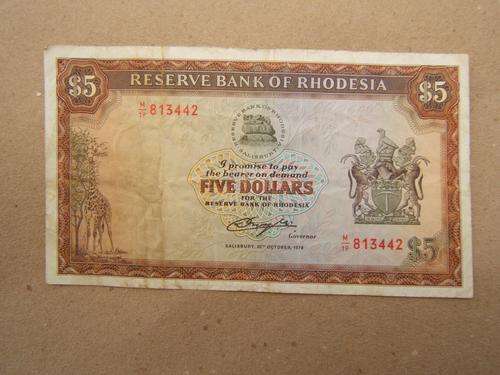 Rhodesia ...Five Dollars....20th October 1978.....as per photos