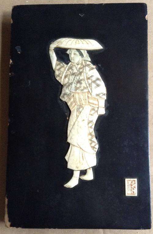 Japanese Meiji Period bone ivory applique Panel....signed......size 240 x 150 mm