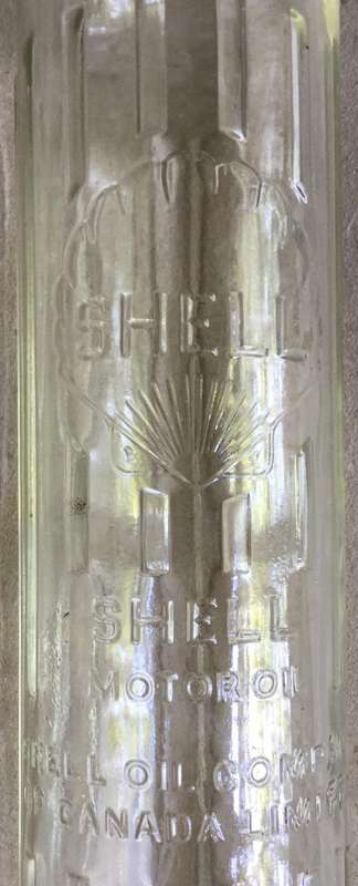 Shell Motor Oil...bottle...15 1/4 inches...One Imp. Quart...1933....Canada....no damage