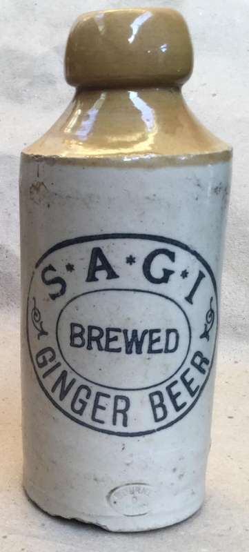 S A G I.....stoneware ginger beer bottle