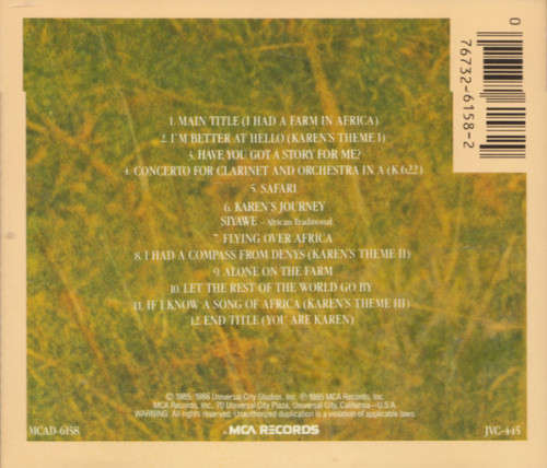 John Barry - Out Of Africa (Music From The Motion Picture Soundtrack) CD