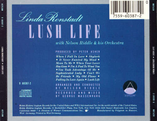 Linda Ronstadt With Nelson Riddle and His Orchestra - Lush Life Import CD