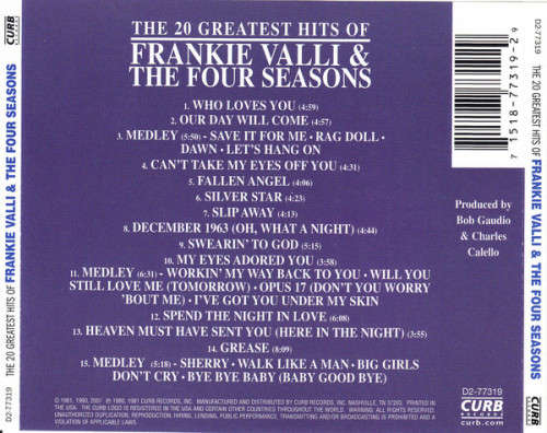 Frankie Valli and the Four Seasons - 20 Greatest Hits of (Live)