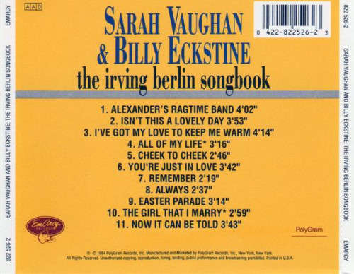 Sarah Vaughan and Billy Eckstine - Irving Berlin Songbook CD Import
