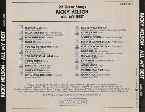 Ricky Nelson - All My Best CD Import