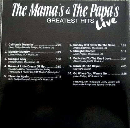 Mama`s and the Papa`s - Greatest Hits - Live CD Import