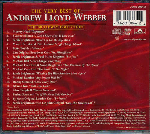 Various - Very Best of Andrew Lloyd Webber Broadway Collection CD Import Promo