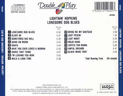 Lightnin` Hopkins - Lonesome Dog Blues CD Import
